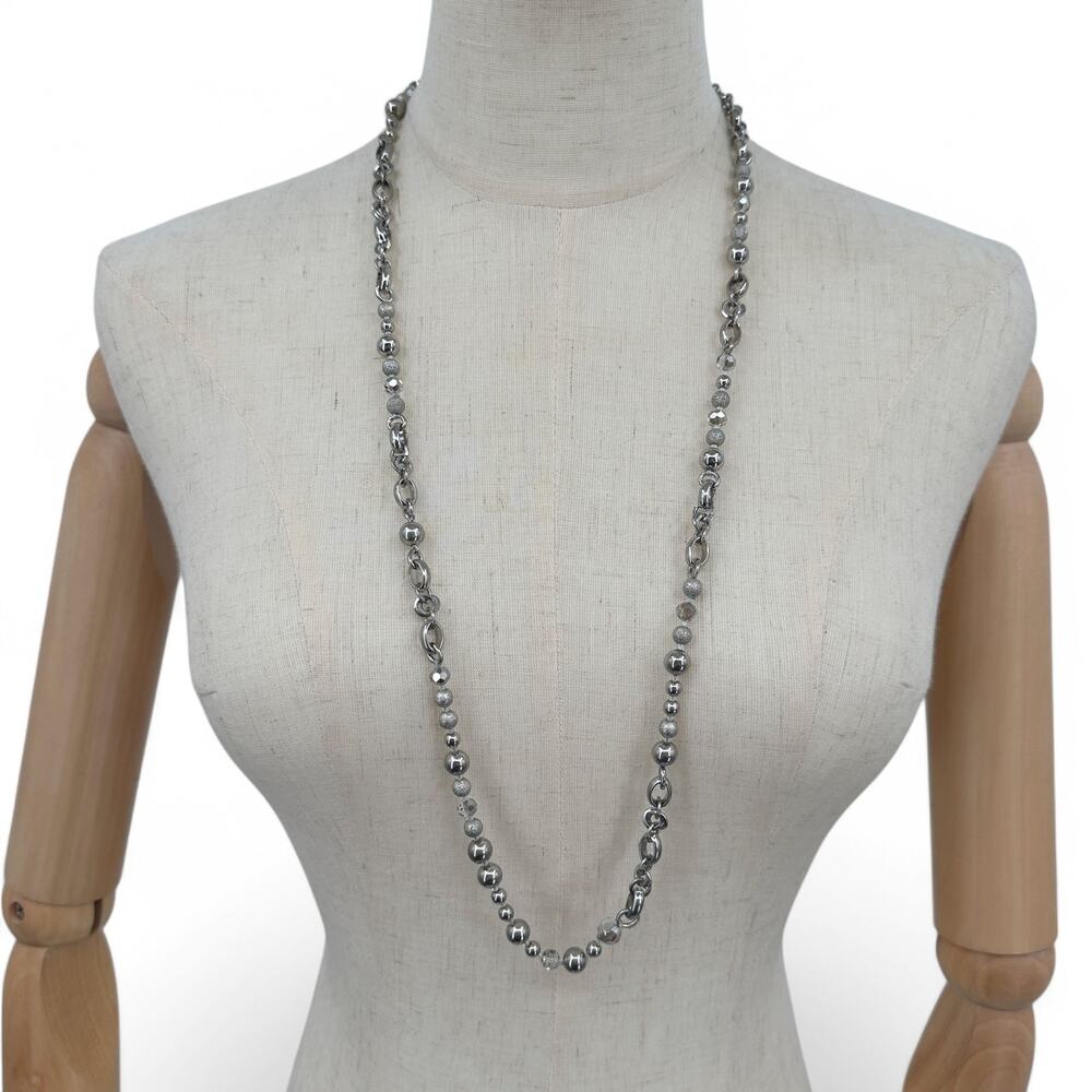 Banana Republic Long Necklace Silver Tone Bead and Chain Layering Piece